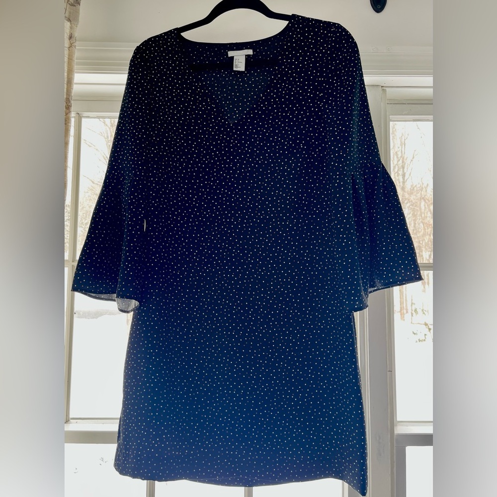 H&M Black Long Sleeve Dress with White and Gold Dots